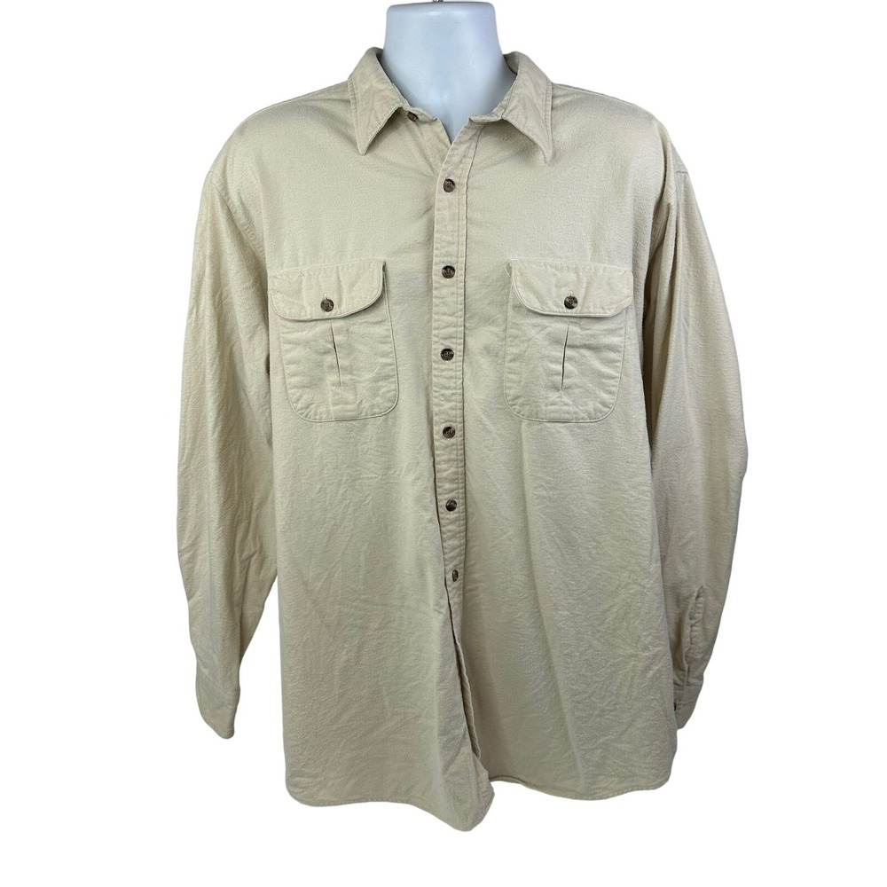 VINTAGE 1980s American Eagle Outfitters Shirt Mens XLT Ivory Heavy Cotton Button